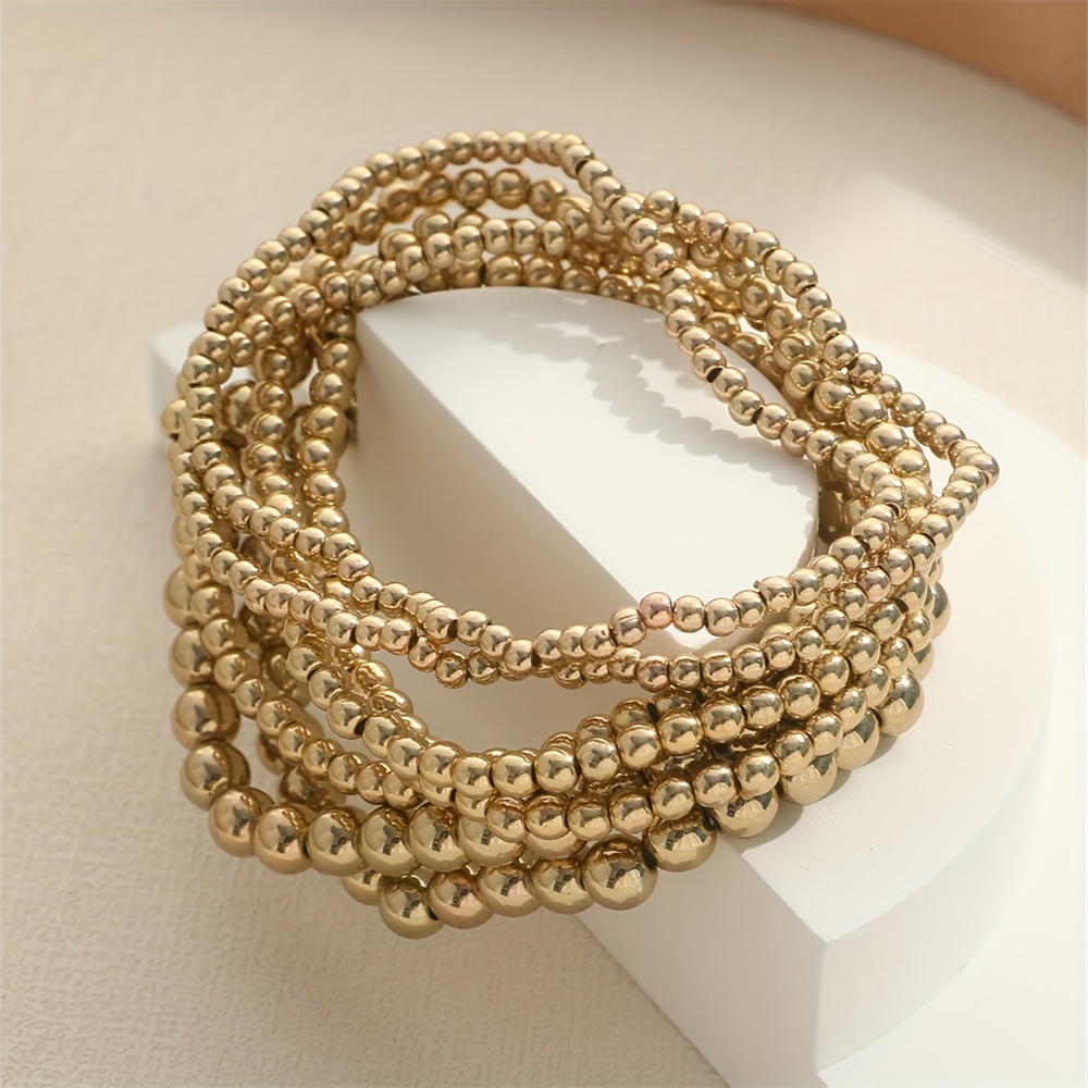 Simple Multi-Size Handmade Beaded Elastic Cord Bracelet Set, 7pcs